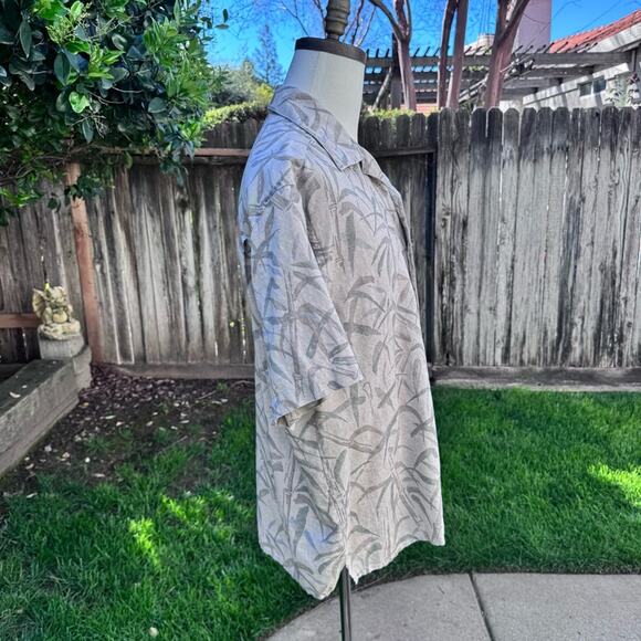 Geoffrey Beene Hawaiian Shirt Tan Linen Blend Tropical Bamboo Men's Size Large - Picture 4 of 8